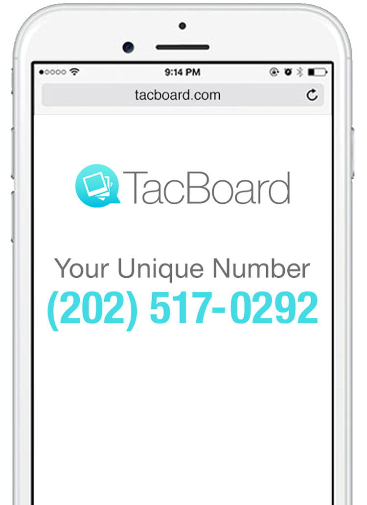 Receiving your unique TacBoard phone number after signing up